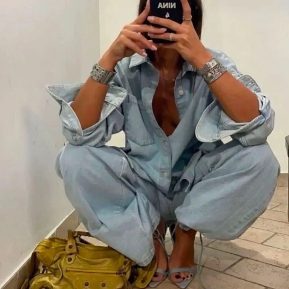 Denim oversized button up